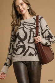 LATTE Umgee Heart Print Crew Neck Sweater | Sweaters Daverri Fashions