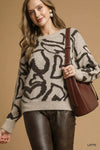 Umgee Heart Print Crew Neck Sweater - DAVERRI FASHIONS