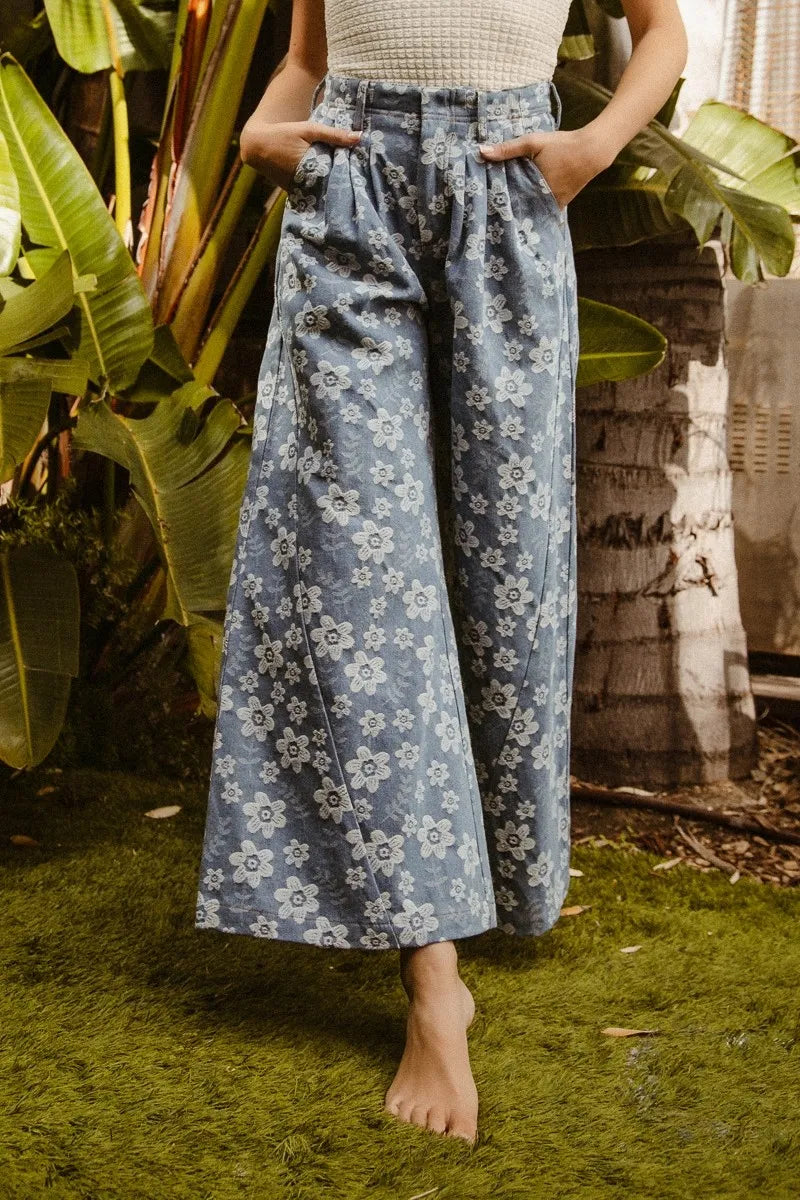 BiBi Floral Texture Wide Leg Jeans DENIM Jeans