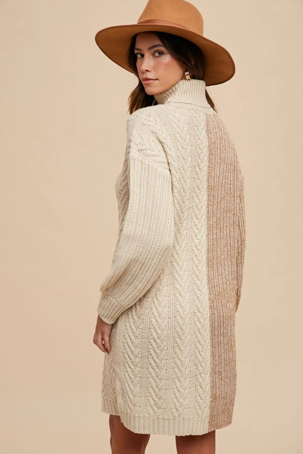 Annie Wear Color Block Turtleneck Sweater Dress Knee Length Dresses