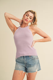 Aemi + Co Grecian Neck Ribbed Tank Lilac