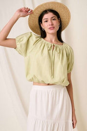 Mittoshop Linen Two-Way Short Sleeve Crop Blouse