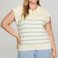She + Sky Full Size Ribbed Hem Striped Half Zip Sweater Vest Plus Size