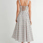 MABLE Floral Print Bustier Back Lace Up Midi Dress