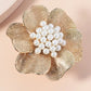18K Gold-Plated Pearl Flower Ring - DAVERRI FASHIONS