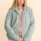 Davi & Dani Quilted Zip Up Dropped Shoulder Jacket GREY BLUE
