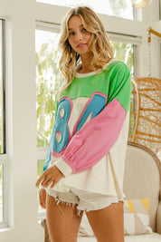 BiBi Color Block Patched Long Sleeve Top | Tops Daverri Fashions