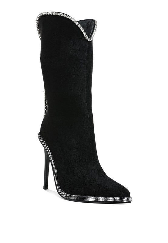 Ashipa Diamante Chain Detail Calf Boots | Boots Daverri Fashions