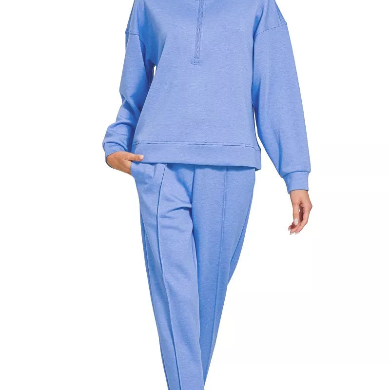Zenana Scuba Half Zip Pullover and Jogger Set in cornflower blue