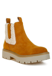 Tan Mothman Faux Fur Detail Chunky Ankle Boots | Boots Daverri Fashions