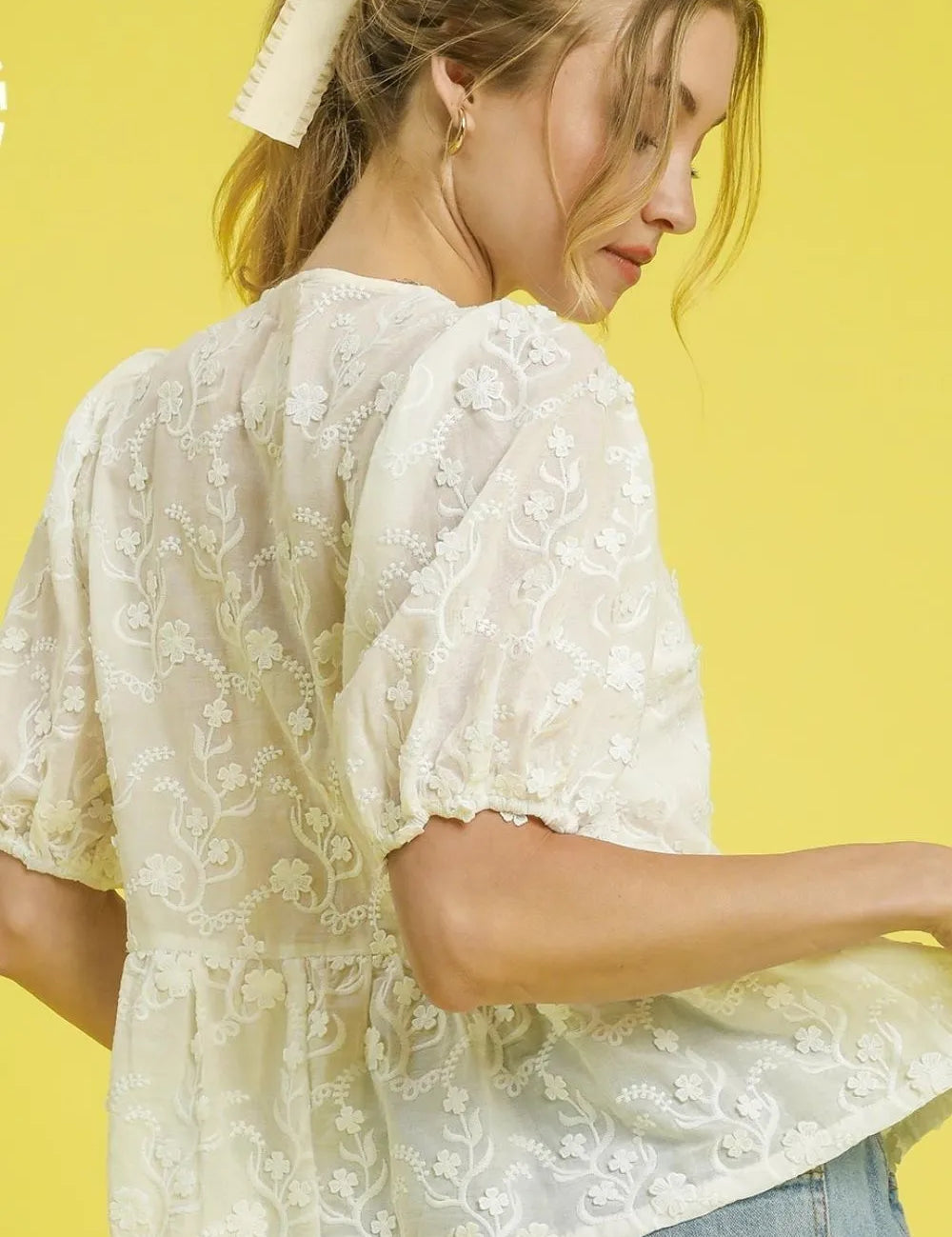 Umgee Embroidered Tie Front Peplum Blouse | Daverri Fashions