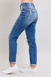 Judy Blue Full Size Button Fly Distressed Jeans with Pockets Jeans