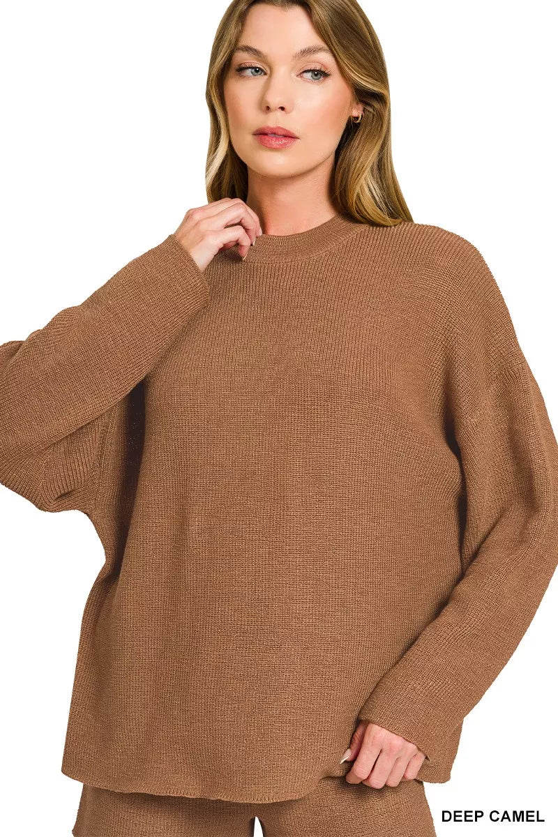 Zenana Round Neck Knit Top and Shorts Sweater Set | Daverri Fashions