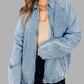 Elastic Edge Collared Zip Up Denim Jacket With Pocket - DAVERRI FASHIONS