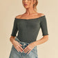 Aemi + Co Ruched Frill Off-Shoulder Half Sleeve Knit Top - DAVERRI FASHIONS