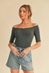 Aemi + Co Ruched Frill Off-Shoulder Half Sleeve Knit Top - DAVERRI FASHIONS