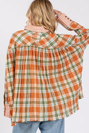 SAGE + FIG Side Slit Plaid Button Down Long Sleeve Shirt Shirts