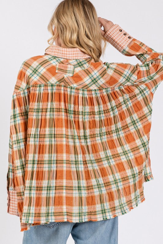 SAGE + FIG Side Slit Plaid Button Down Long Sleeve Shirt Shirts