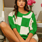 BiBi Checkered Contrast Round Neck Sweater - DAVERRI FASHIONS