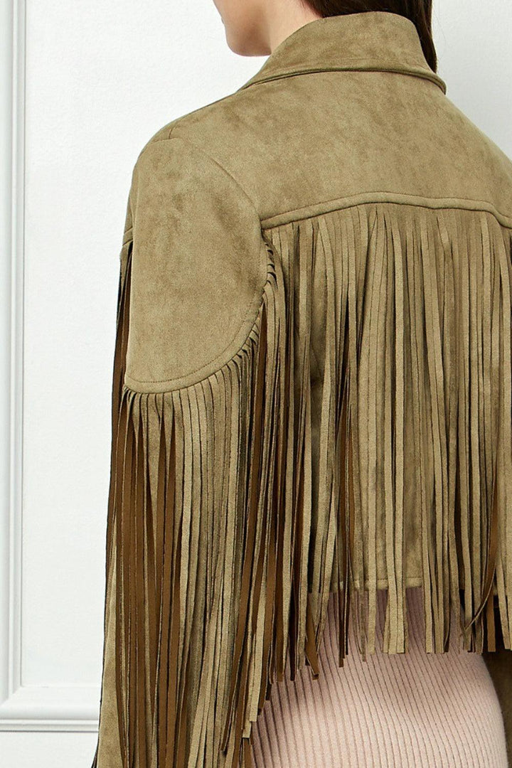 Veveret Suede Fringe Long Sleeve Moto Jacket Coats & Jackets