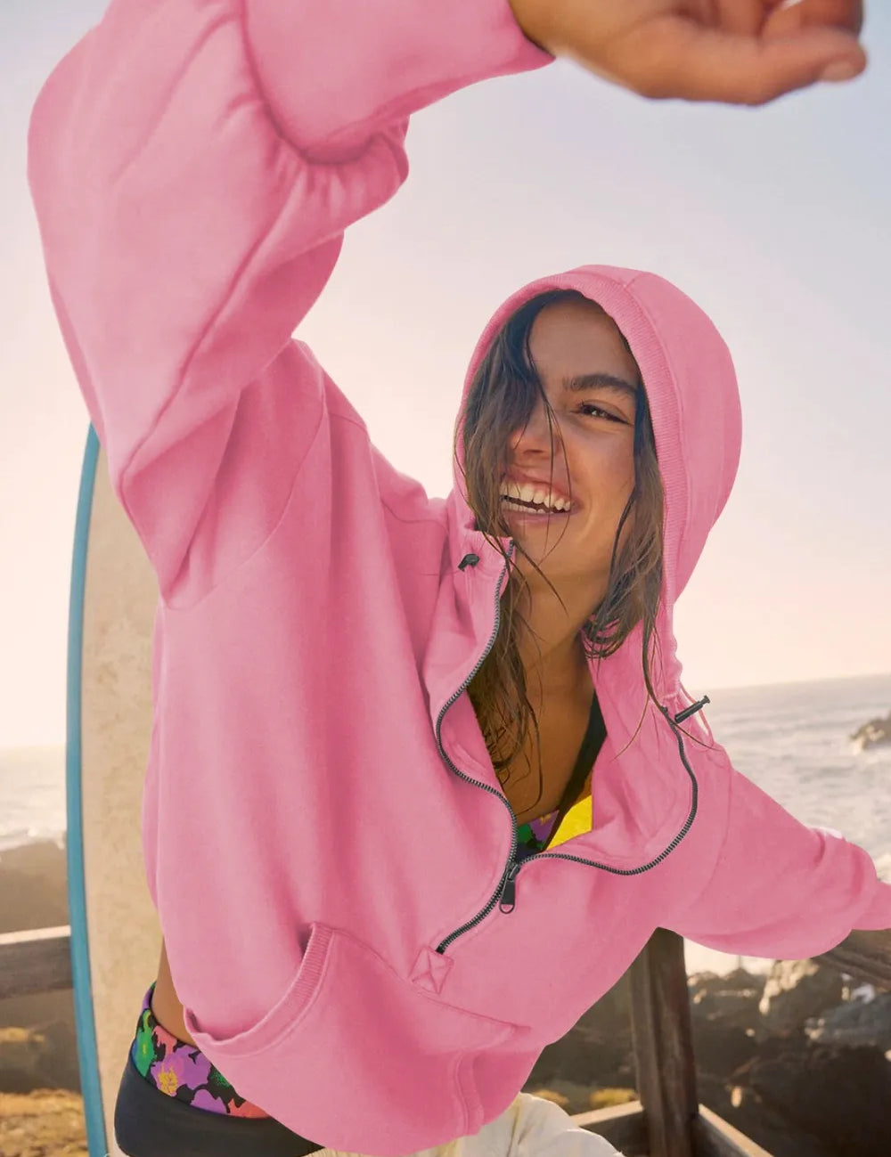Half Zip Pocketed Dropped Shoulder Hoodie | Hoodies Daverri Fashions