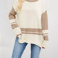 Cream and beige color-blocked long-sleeve ribbed sweater