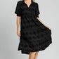 Umgee Full Size Swiss Dot Jacquard Tiered Midi Dress Plus Size Black Mid Dresses