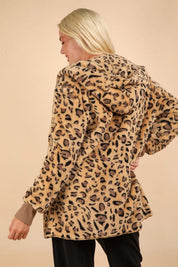 VERY J Fuzzy Leopard Long Sleeve Hooded Jacket | Jackets Daverri Fashions