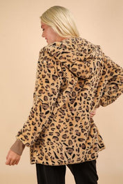 VERY J Fuzzy Leopard Long Sleeve Hooded Jacket Jackets