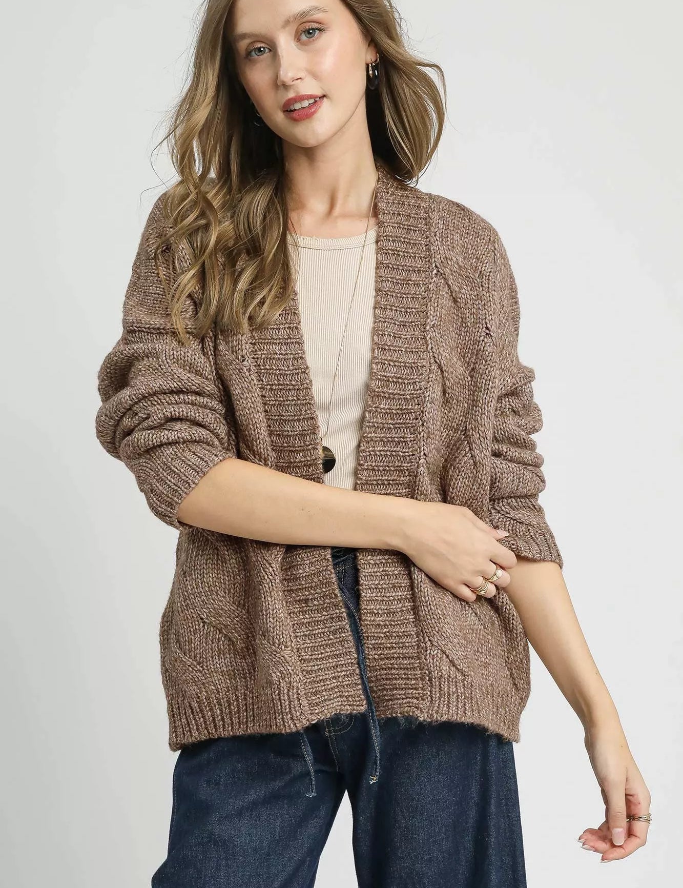 Umgee Chunky Cable Knit Open Front Cardigan | Cardigans Daverri Fashions