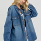 RISEN Full Size Snap Down Long Sleeve Denim Shacket Shackets