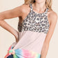 BiBi Leopard and Tie Dye Block Halter Neck Top