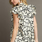 Umgee Full Size Two Tone Animal Print Notched Ruffle Cap Sleeve Blouse Plus Size Blouses