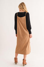And The Why Faux Suede Cut Edge Slit Cami Midi Dress | Daverri Fashions