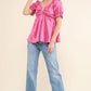 And The Why Satin Leopard V Wired Puff Sleeves Blouse