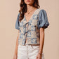SO ME Crochet Lace Tie Front V Neck Blouse Top