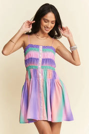 Davi & Dani Multi Color Ombre Printed Bodice Button Up Dress | Mini Dresses Daverri Fashions