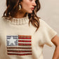 BiBi American Flag Patchwork Drop Shoulder Sweater - DAVERRI FASHIONS
