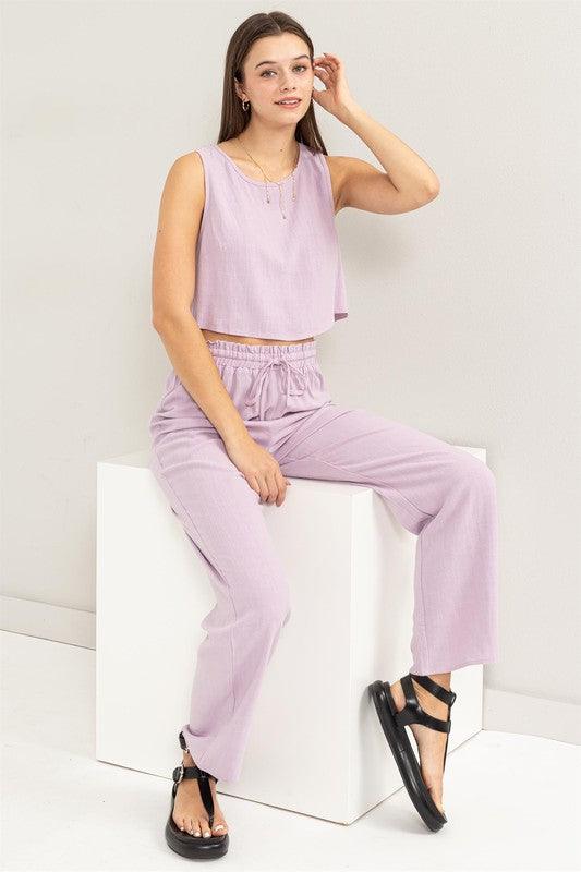 D-Linen Blended Top and Pants Set Outfit Sets