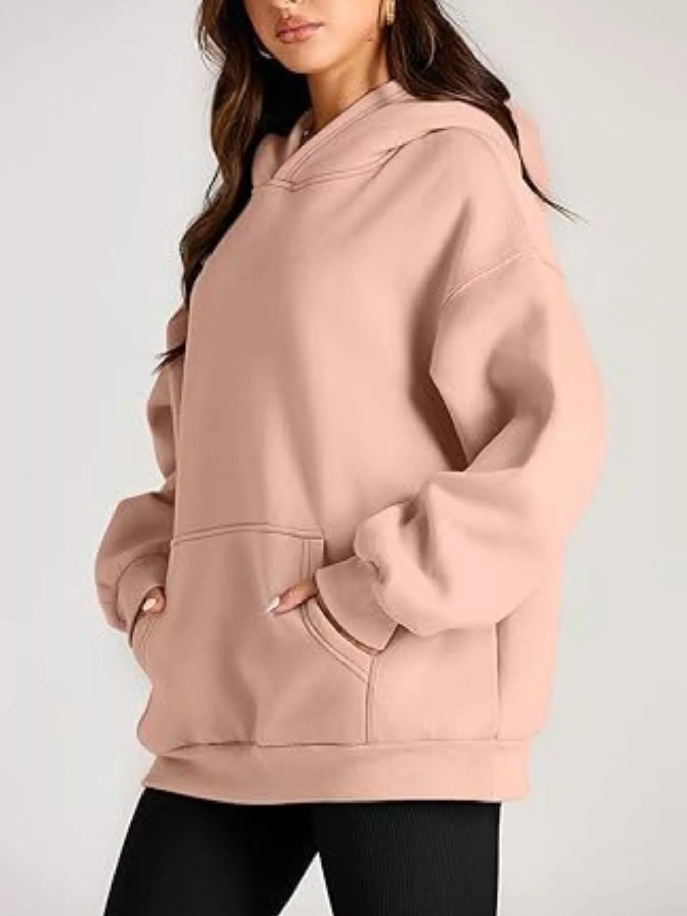 Soft blush pink oversized kangaroo pocket long sleeve hoodie
