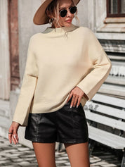 Mock Neck Drop Shoulder Knit Top | Knit Tops Daverri Fashions