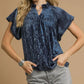 Umgee Crushed Velvet Pleated Blouse - DAVERRI FASHIONS