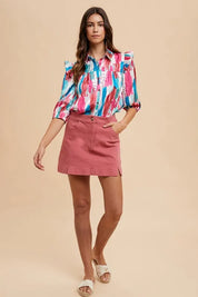 Annie Wear Comfort Stretch Cotton Slit Detailed Mini Skirt | Daverri Fashions