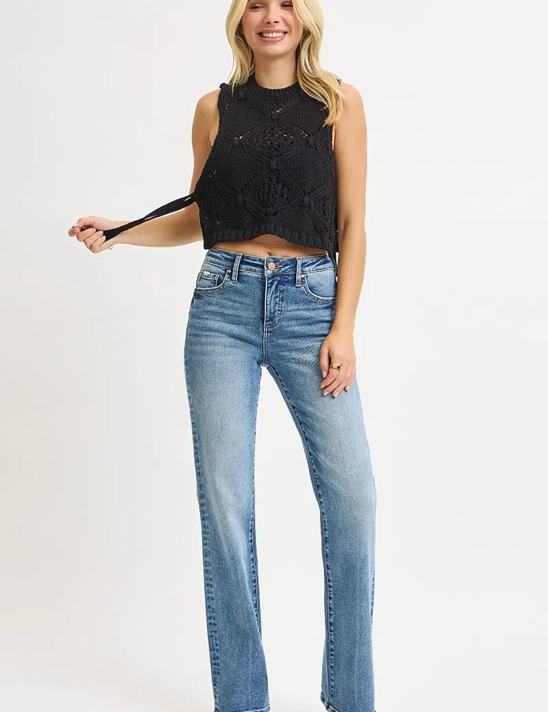 MEDIUM RISEN Full Size Tummy Control High Rise Straight Jeans Plus Size | Daverri Fashions