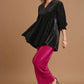Umgee Full Size Beaded Frill Flounce Sleeve Velvet Babydoll Blouse Blouses