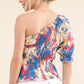 And The Why Allover Floral Print Smocked One Shoulder Blouse - DAVERRI FASHIONS