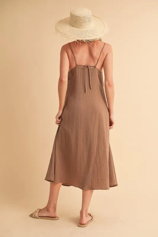 Aemi+Co Side Button Midi Cami Dress | Daverri Fashions