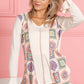 BiBi Granny Square Print Contrast Annie Rib V Neck Top CREAM Tops