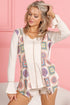 BiBi Granny Square Print Contrast Annie Rib V Neck Top CREAM Tops