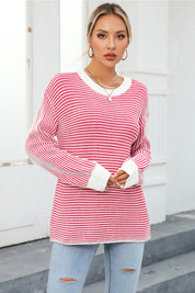 Angel Wings Striped Round Neck Long Sleeve Knit Top | Sweaters Daverri Fashions
